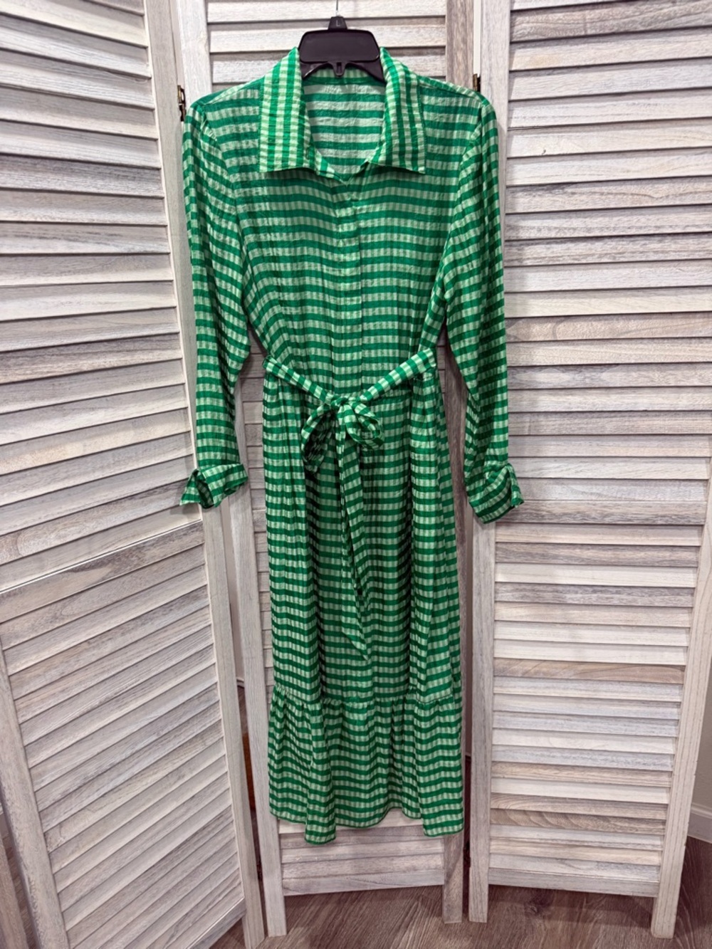Taylor Green Striped Midi Shirt Dress with Tie Waist